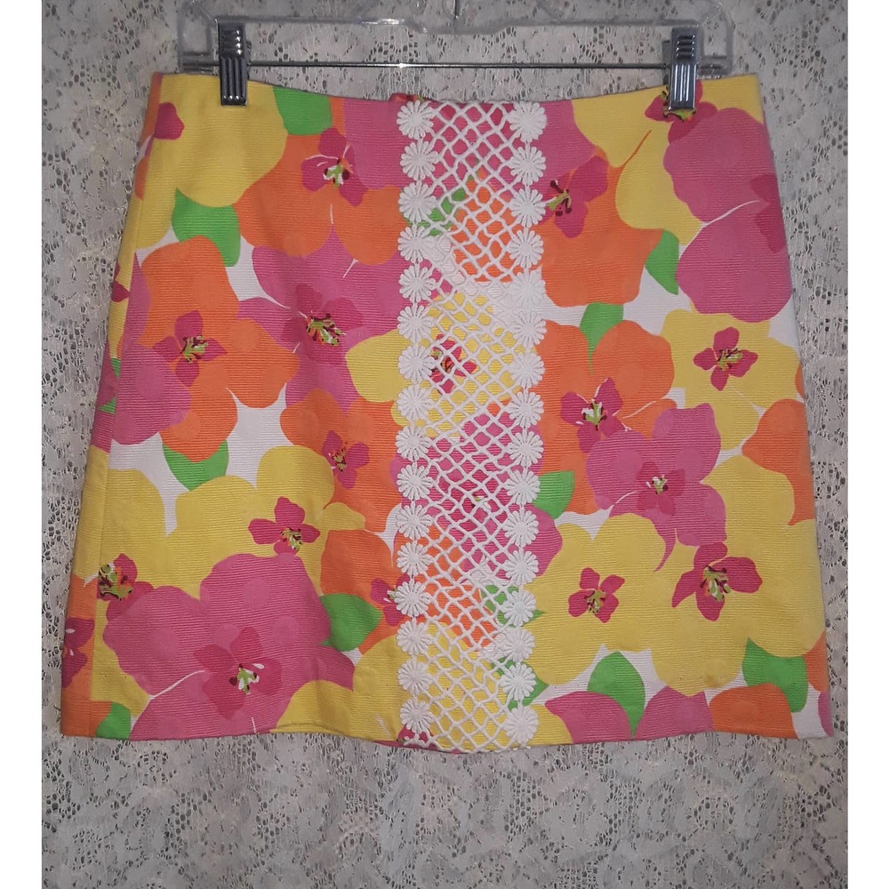 Lilly Pulitzer HALLIE Hotty Bold Floral Punch Lattice Front Skirt 4